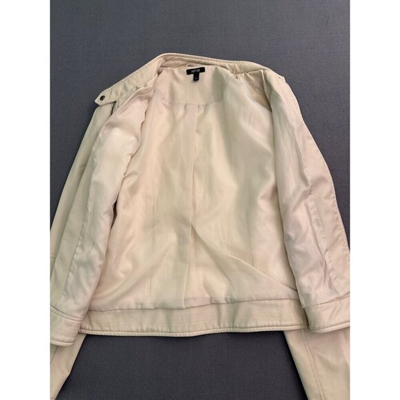 APT. 9 Womens Faux Leather Moto Jacket L Beige Quilted Shoulder Detail - Picture 8 of 10